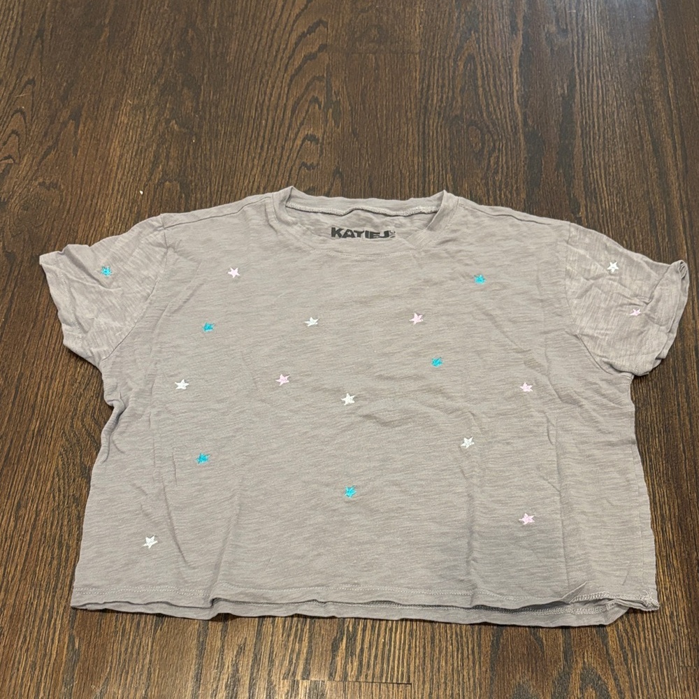 Katie J NYC Girl’s Gray Tee with Colorful Stars Size XL